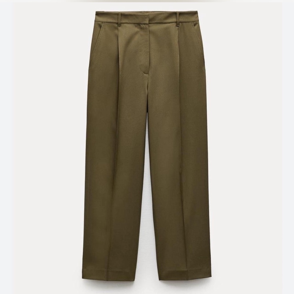 Zara Olive Green Wide-Leg Trousers